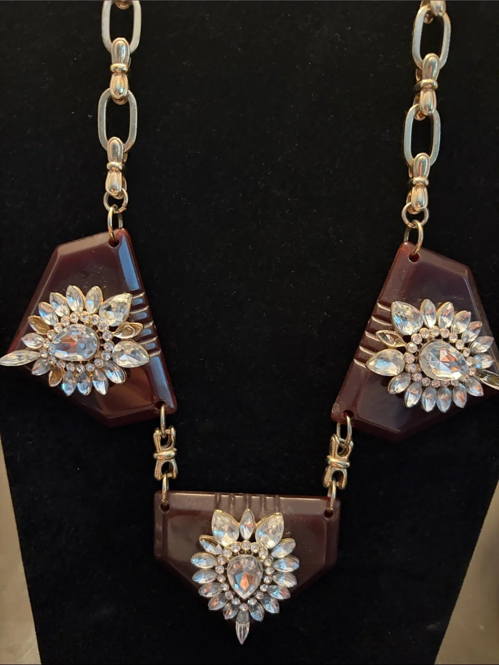 Statement Brown Geometric Crystal Necklace